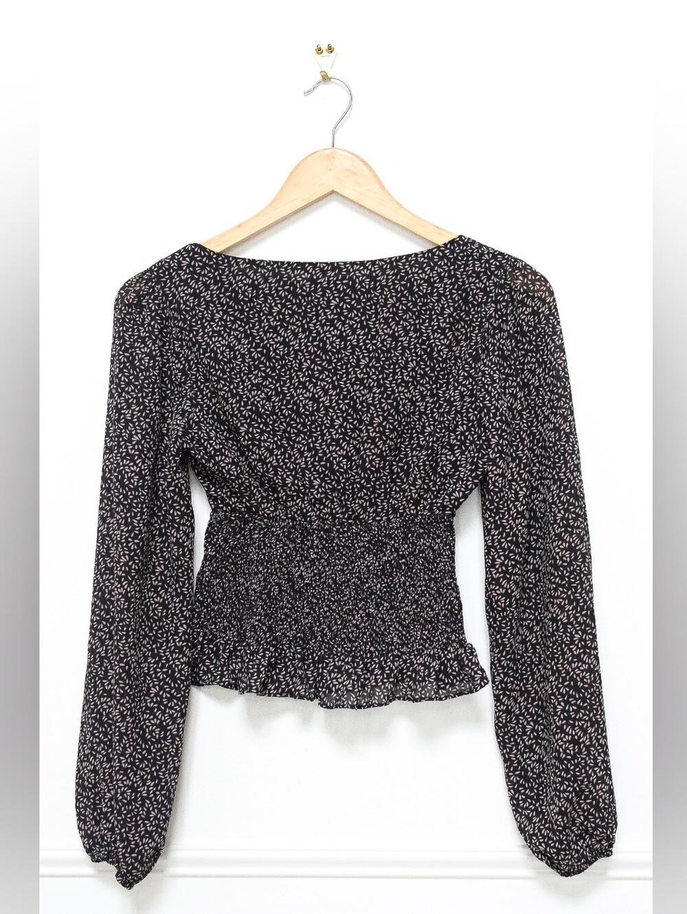 Princess Polly Zander Dark Floral Smocked Waist Peplum Top Cropped Sz XS Fairy - Picture 3 of 5